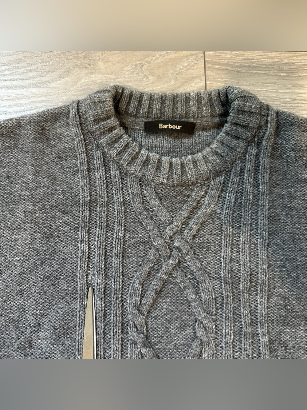 BARBOUR Men’s Size M Charcoal Grey Bedale Chunky Cable knit Sweater - Picture 6 of 11